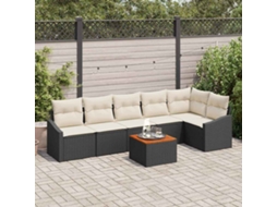 Vidaxl Conjunto De Sofá De Jardim 7 Unid. Preto Vime Pe