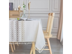 Lurelia Toalha De Mesa Retangular Algodão Linho Juta Natural 140x220 140x220cm Impermeável Antimanchas Bordado Borlas