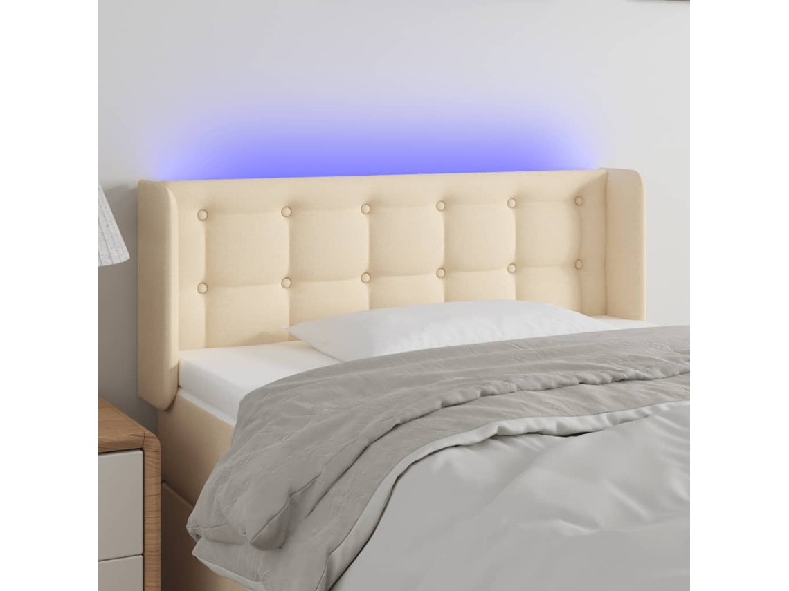 Vidaxl Cabeceira De Cama C/ Luzes Led Tecido 103x16x78/88 Cm Cor Creme