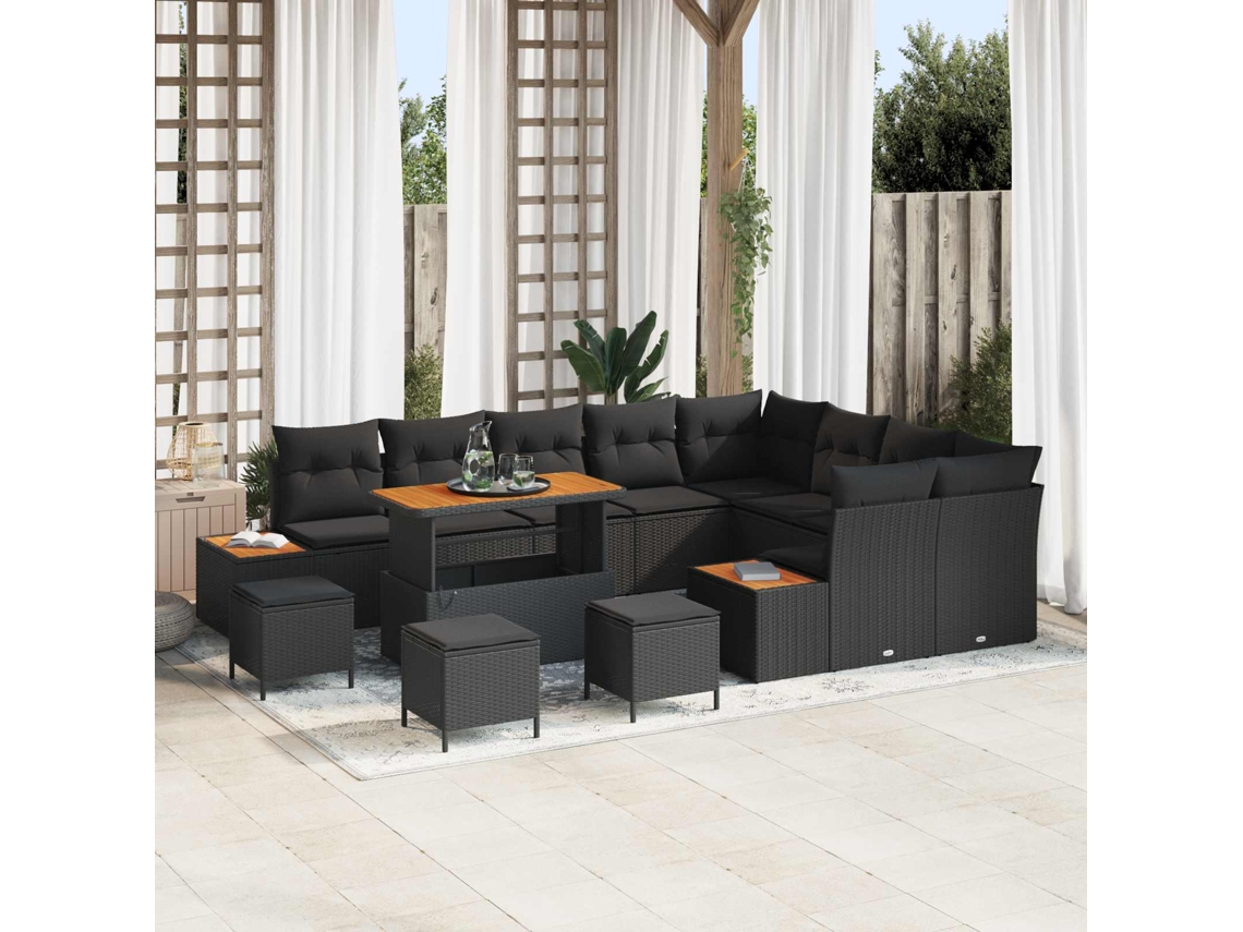 Vidaxl Conjunto De Sofá De Jardim 13 Unid. 12-número De Lugares Preto