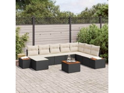 Vidaxl Conjunto De Sofá De Jardim 9 Pcs Preto E Creme Polirattan