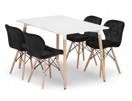 Conjunto De Mesa Retangular Adria 120x80 Branco 4 Cadeiras Lago Pretas Leobert
