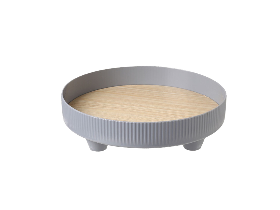 Prato Organizador Moderno Redondo de Abs e Madeira para Maquiagem Decorativo Rustic Cinza