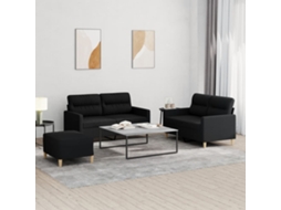 Vidaxl 3 Pcs Conjunto De Sofás Com Almofadões Tecido Preto