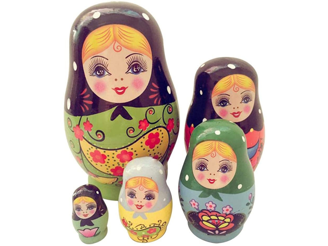 5pcs Bonecas Russas Tradicionais De Madeira Artesanais Pintadas Brinquedo Presente