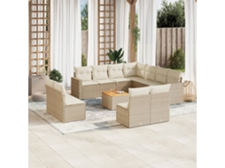 Vidaxl 12 Pcs Conjunto De Sofás P/ Jardim Com Almofadões Vime Pe Bege