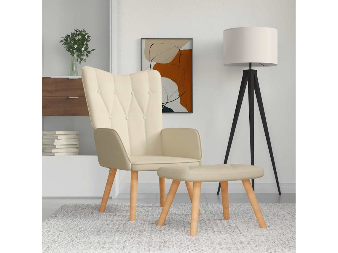 Vidaxl Cadeira De Descanso Com Banco Tecido Cor Creme