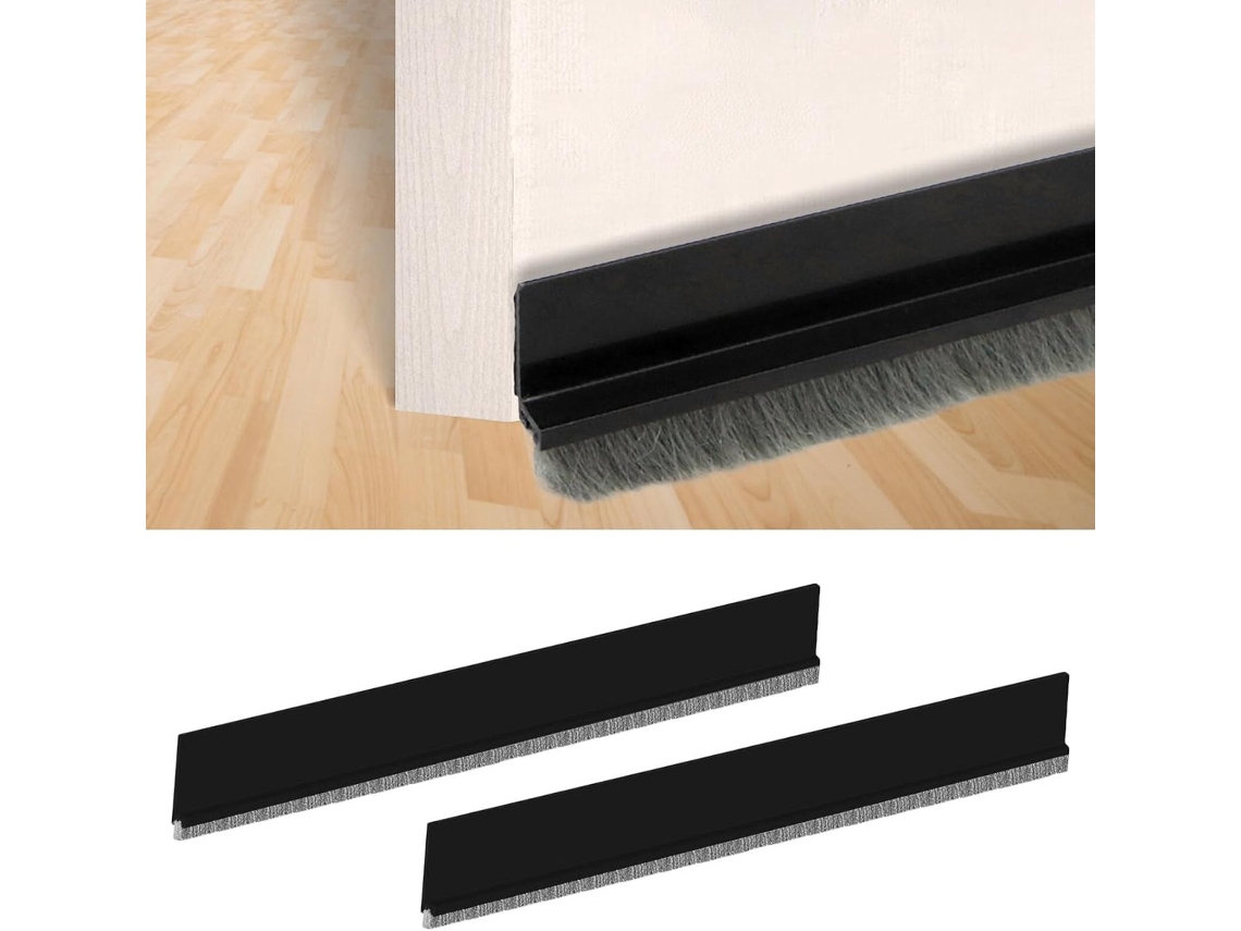 Batente De Porta Com Escova De Vedação Autoadesiva Pacote Com 2 Unidades, 5 X 100 Cm, Banheiro E Casa, Preto