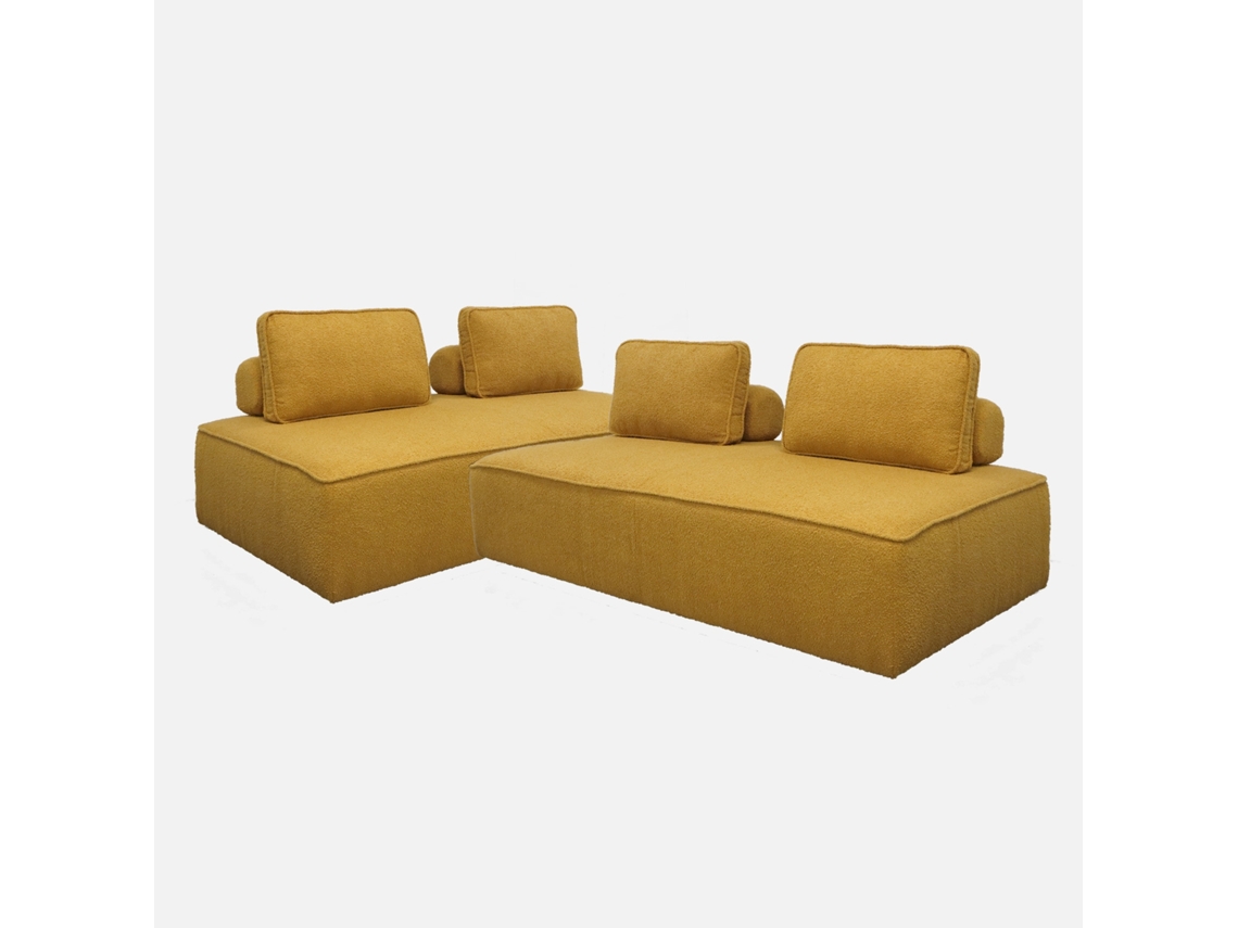 Poltronas De 2 Lugares Para Sofá Modular Com Almofada Em Tecido Boucle, Conjunto De 2, Mostarda Sweeek