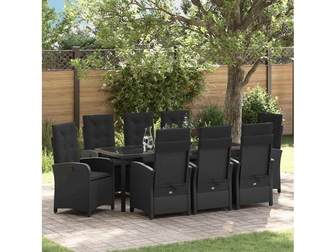 Vidaxl Conjunto De Jantar Para Jardim 9 Unid. Preto Vime Pe