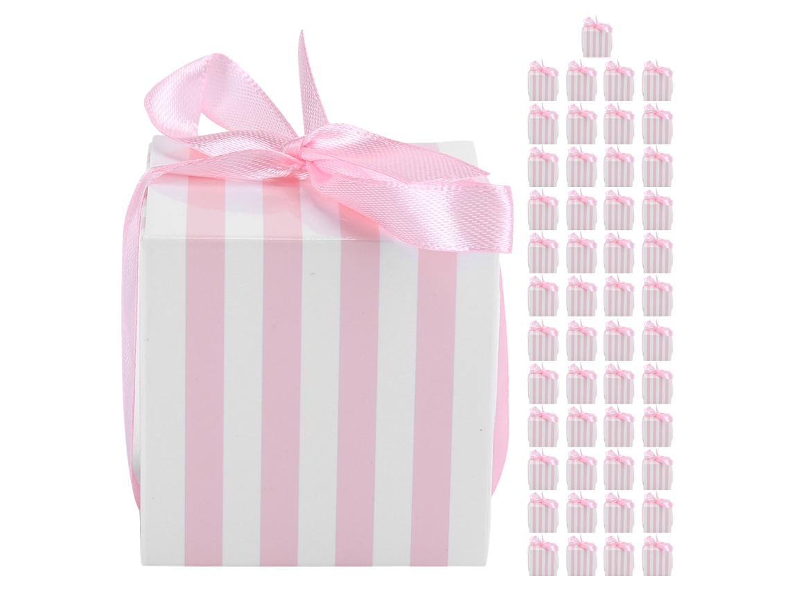 50 Caixas De Presente Para Doces, Ideais Para Casamentos, Aniversários E Formaturas . Aquaforge (5,5 Cm, Listradas Em Rosa E Branco)