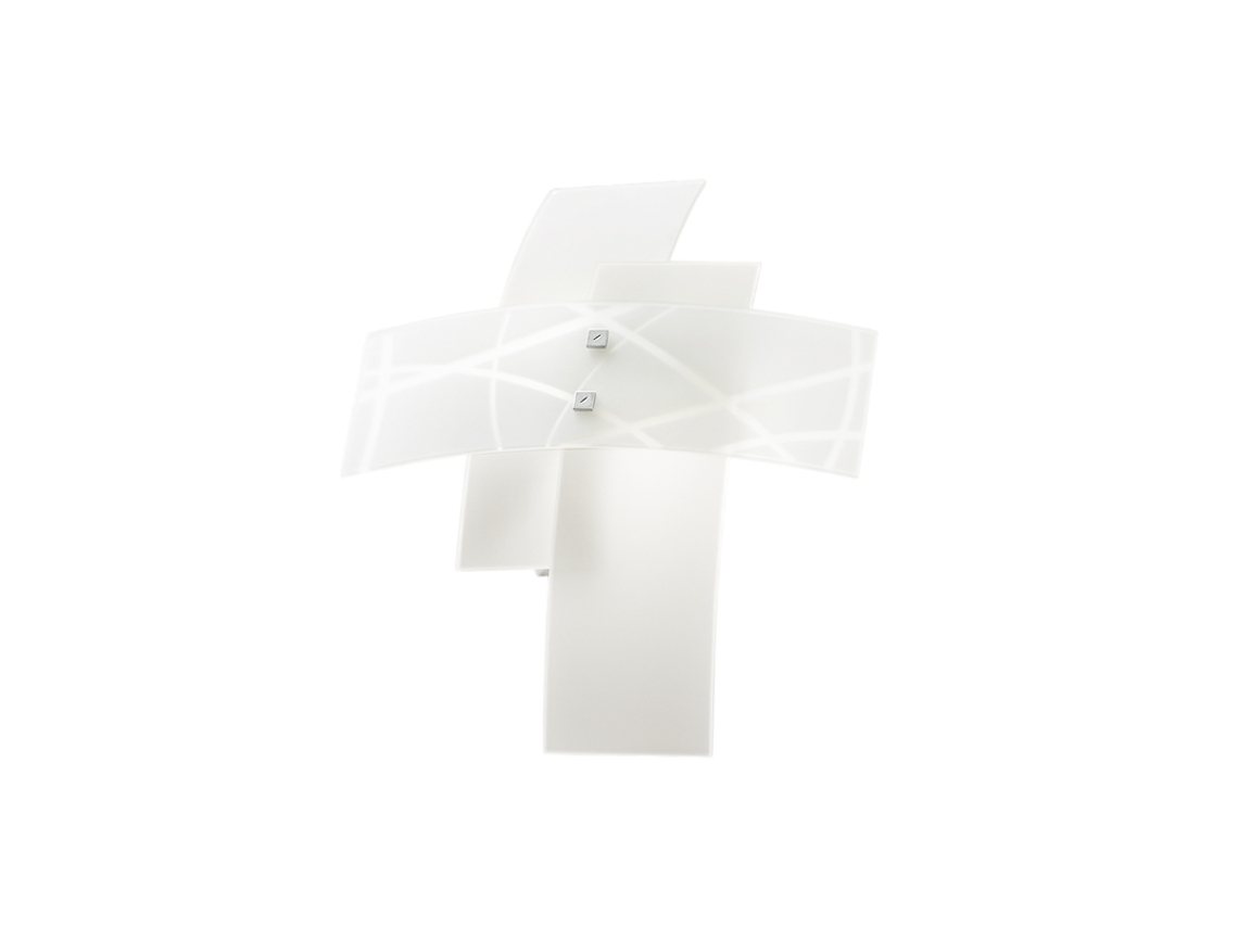 Frida - Aplique E14 De 2 Luzes Em Vidro Branco Acetinado - Estrutura Cromada, Design Cruzado Moderno, Ip20, Máx. 2x42w, Sem Lâmpadas