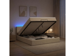 Vidaxl Cama Ottoman Com Colchão E Led Creme 140 X 200 Cm Tecido