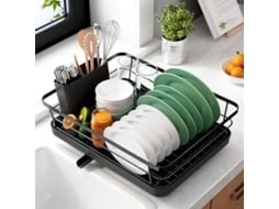 Escorredor de Louça Compacto em Aço Inoxidável com Porta talheres 29x38x13cm Preto Ideal para Otimizar Espaço na Cozinha AQUAFORGE