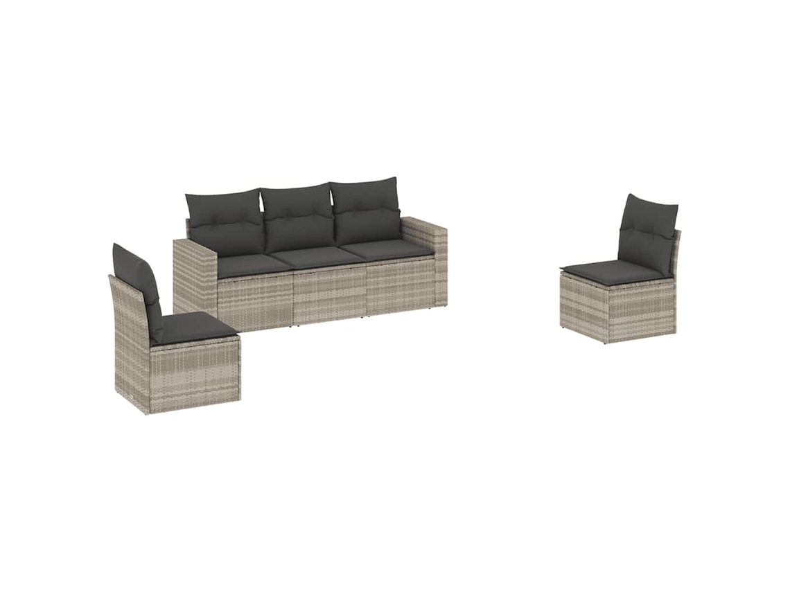 Conjunto de 5 Sofás de Jardim com Almofadões Vime Pe Cinzento Claro MAISON EXCLUSIVE (5 pcs)