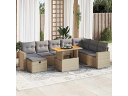 Vidaxl 9 Pcs Conjunto Sofás Jardim Com Almofadões Vime Pe/acácia Bege