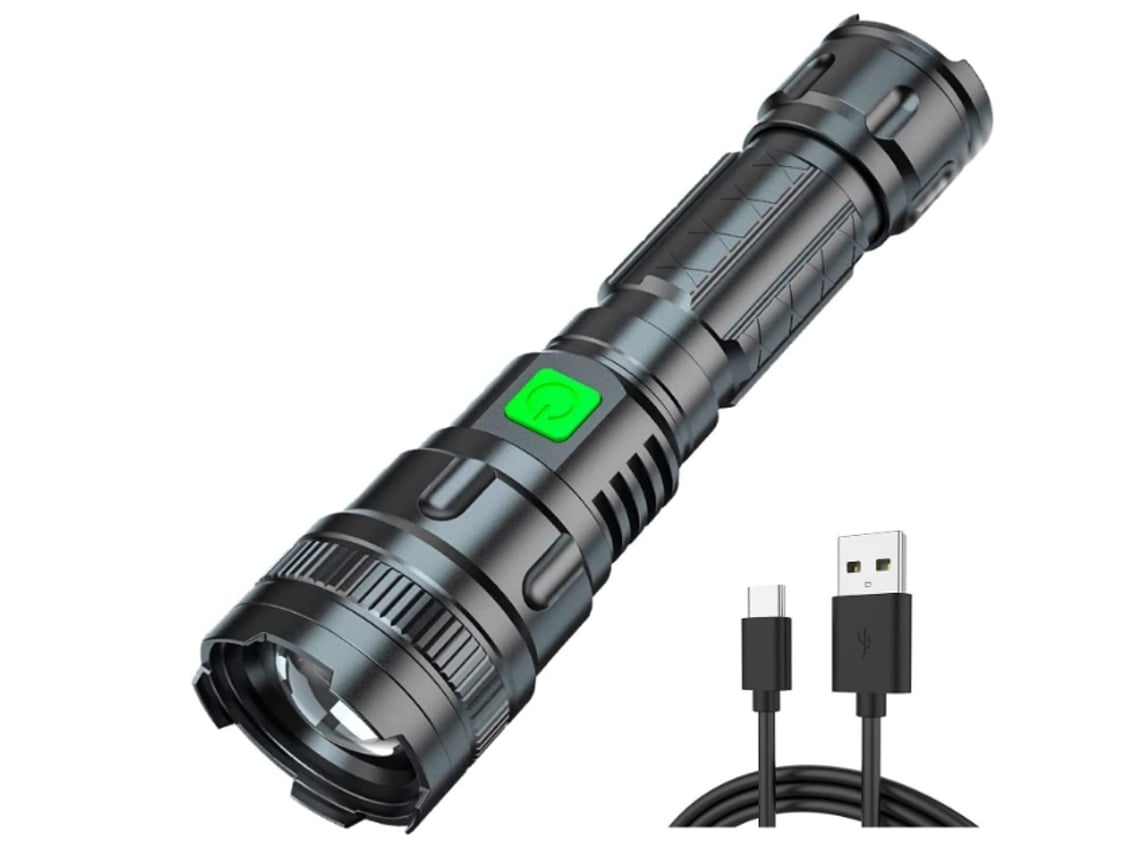 Lanterna Tochas Usb Super Brilhante com Zoom Resistente À Água Bateria 3 Modos Luz de Flash Tático Baterias Preto Bisbisous VIGA EUROPE