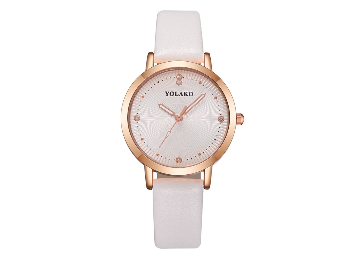 Relógio de Pulso Feminino Casual de Quartzo com Cinto Pu Elegante e Simples Branco