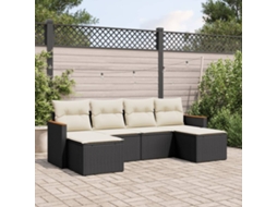 6 Pcs Conjunto Sofás De Jardim C/ Almofadões Vime Pe Preto Dkd Home Decor