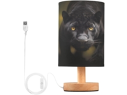 Luminária De Cabeceira Led Pantera Negra Para Quarto, Luminária De Leitura Com Cúpula Tecido, Base De Madeira E Porta
