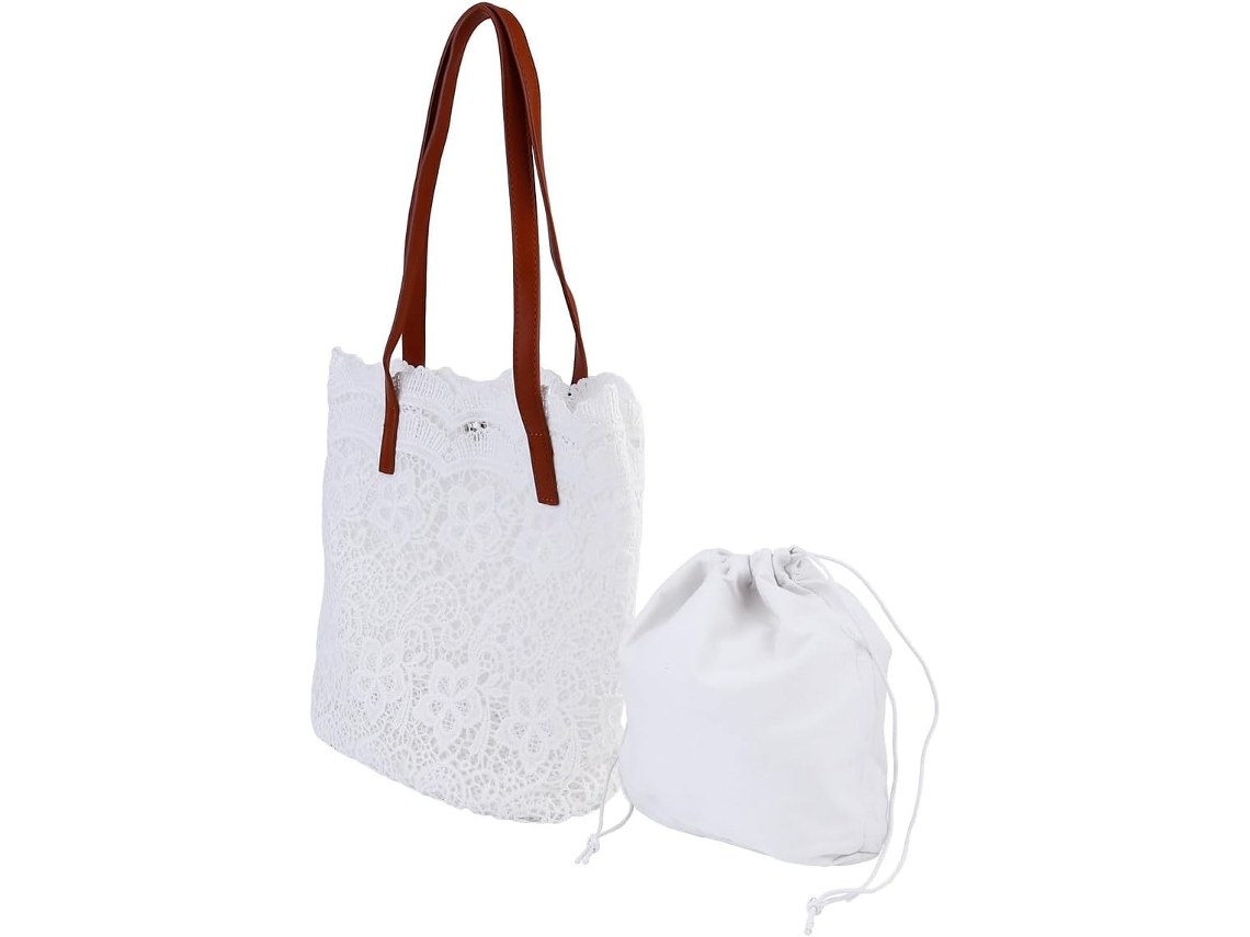 Bolsa Feminina De Algodão E Poliéster Com Bordado Delicado E Renda Elegante.