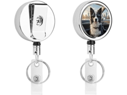 Porta Crachá Retrátil Com Estampa De Border Collie, Moderno E Resistente, Em Metal, Com Cordão De Nylon De 68, 5cm 27