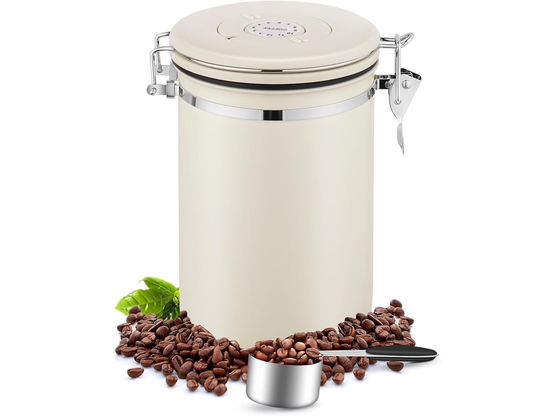 Jarra De Café Hermética Em Aço Inoxidável 304 Com Válvula De Co2 E Colher Medidora, 1,8l