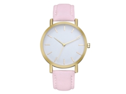 Relógio de quartzo unissex com pulseira simples e casual em PU para homens e mulheres (rosa)