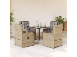 Vidaxl 5 Pcs Conjunto De Jantar P/ Jardim Com Almofadões Vime Pe Bege