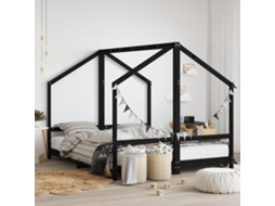 Vidaxl Estrutura De Cama Infantil 2x(80x200) Cm Pinho Maciço Preto