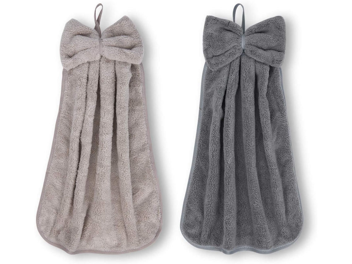 Conjunto de 2 Toalhas para Banheiro e Cozinha, de para Pendurar, Microfibra de Fleece Coral Super Macia e Altamente Absorvente com Gancho AQUAFORGE