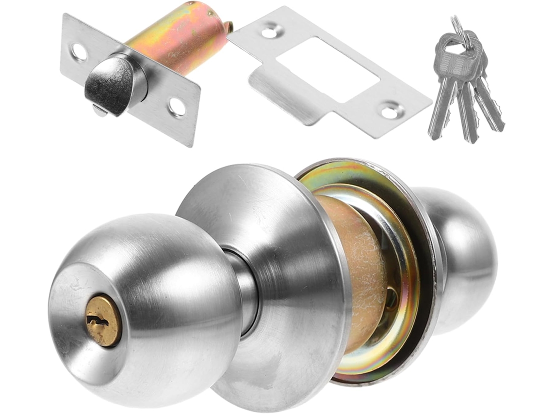 Maçaneta De Porta Esférica Lalafina Em Aço Inoxidável Com Fechadura Chave, Ideal Para Portas De Quartos