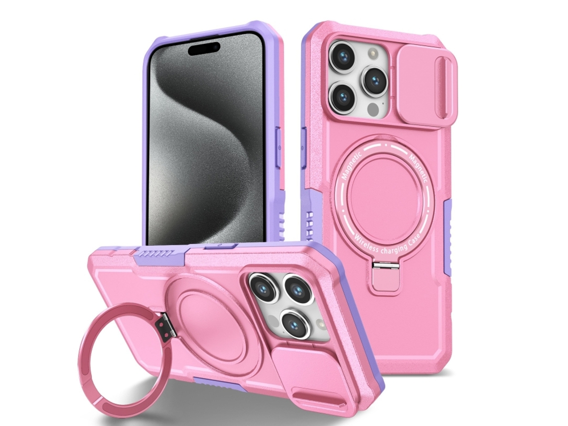 Capa Zruxe Compativel Com Iphone 15 Pro (sliding Camshield - Magsafe - Tpu - Pc - Roxo - Rosa)