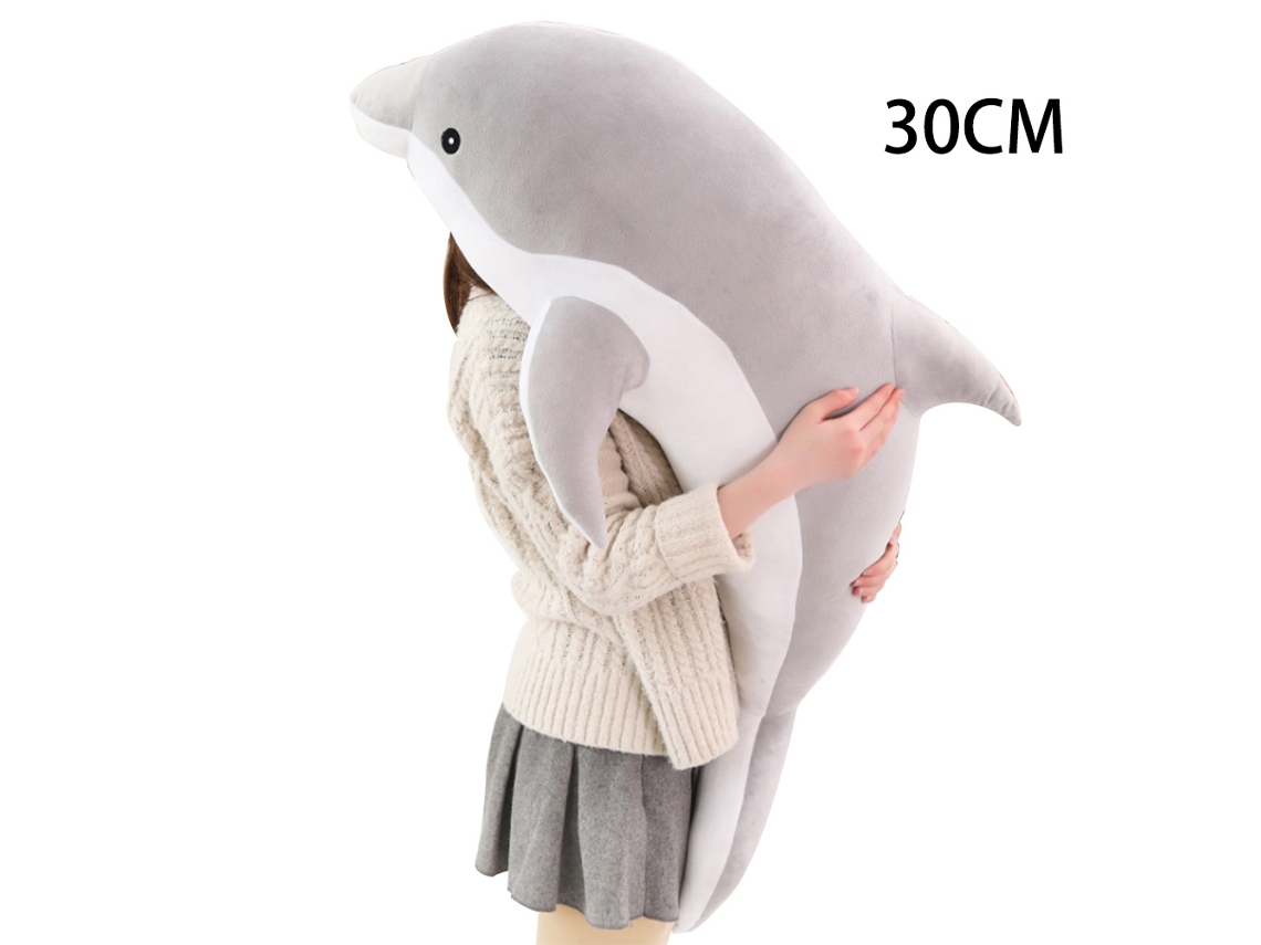 Brinquedo de pelúcia Walshlxq Golfinho Grande e Fofo, almofada multifuncional, confortável e portátil para casa e mesa, cinza, 30 cm