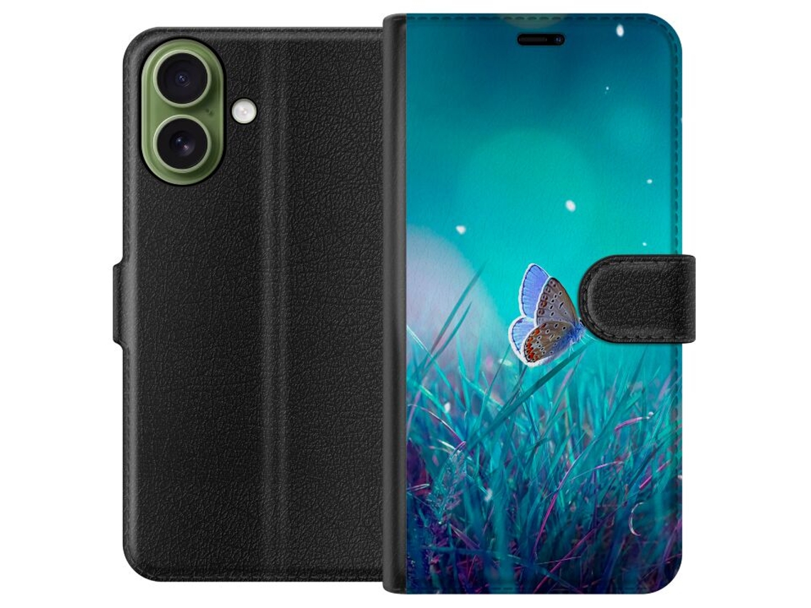 Capa Carteira Compatível Com Apple Iphone 17, Borboleta Azul