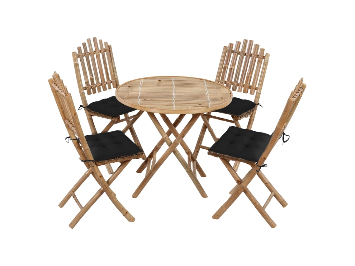 Vidaxl 5 Pcs Conj. De Jantar Dobrável C/ Almofadões P/ Exterior Bambu