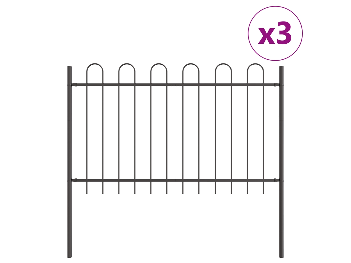 Conjunto 3 Cerca Para Jardim Vidaxl Cinzento Aço Revestido A Pó (5,1 X 1 M)