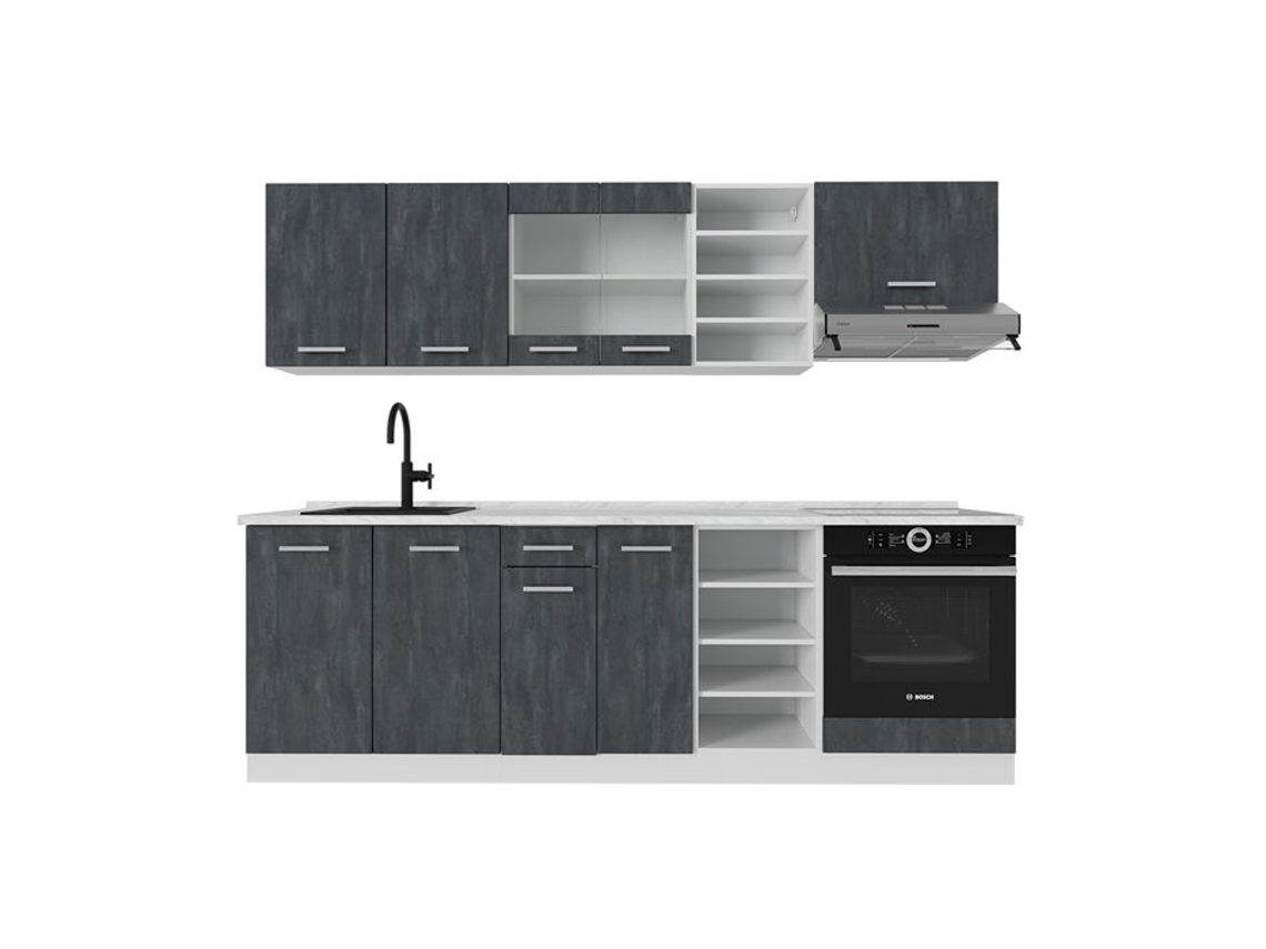 Cozinha R-Line, 240 cm sem bancada, betão preto/branco, Vicco