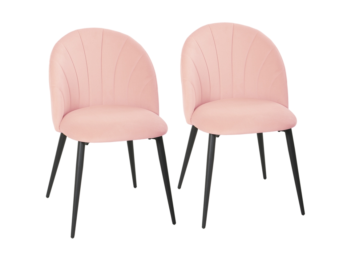 Conjunto 2 Cadeiras Jantar Estofadas Encosto Veludo 79cm Rosa