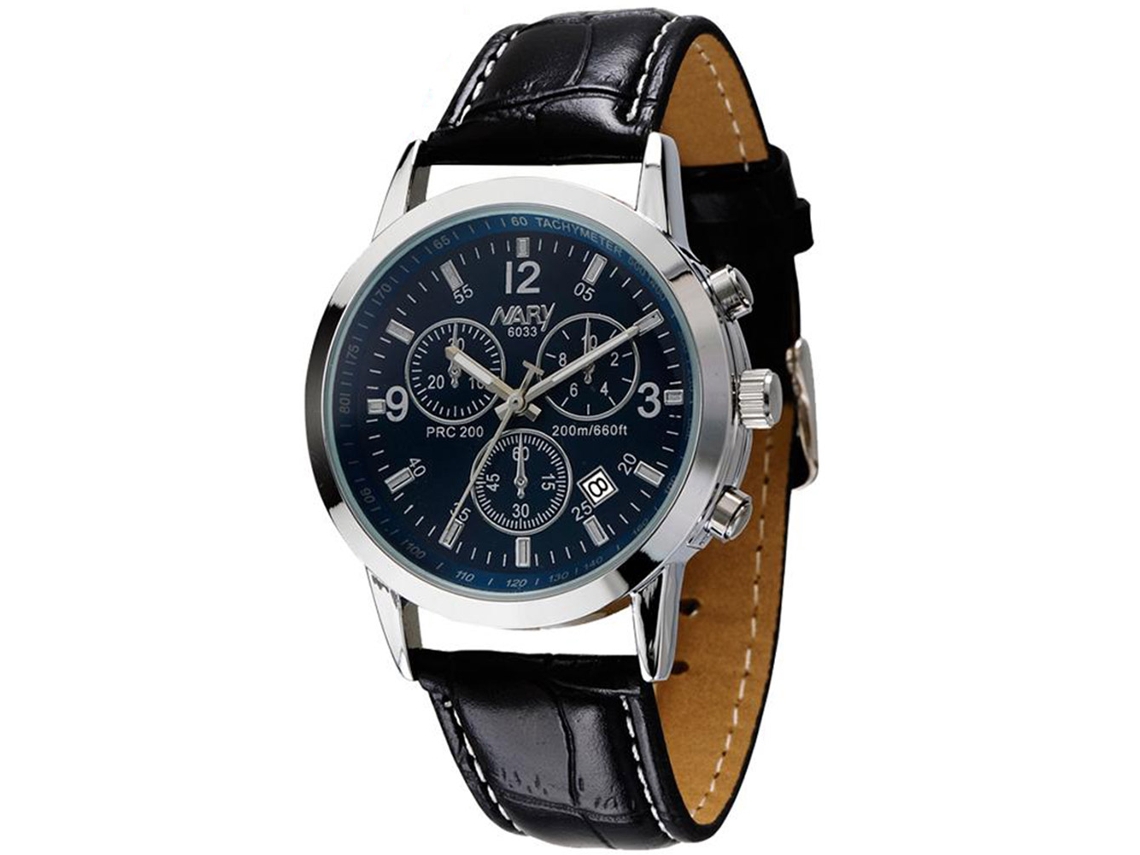 Relógio de pulso analógico masculino com calendário, movimento de quartzo, azul.