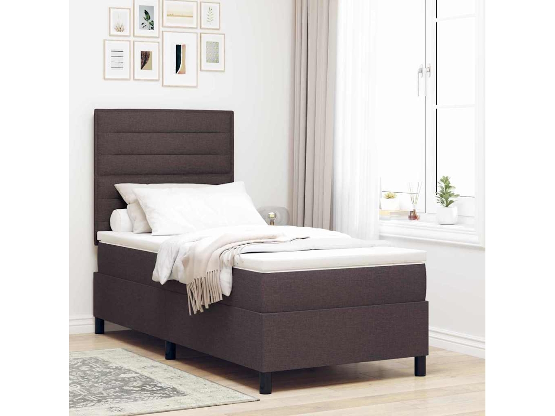Vidaxl Cama Box Com Colchão Marrom Escuro 90 X 200 Cm Tecido