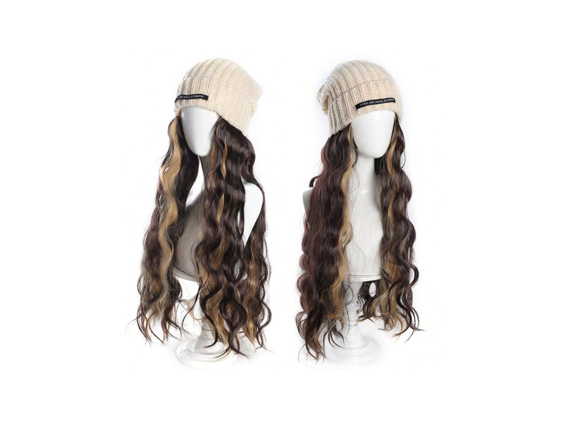 Perucas Femininas, Cabelo Longo Cacheado, Perucas Com Chapéu, Gorros De Tricô Com Letras, Cabelo Longo Ondulado, Tiras De Peruca Igvtrade