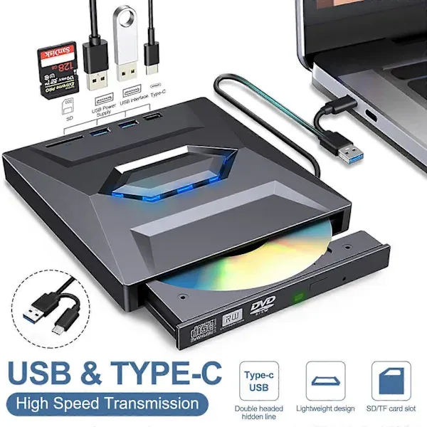 lcs Leitor/gravador De Dvd/cd 7 Em 1 Externo Usb 3.0 Para Laptop E Pc