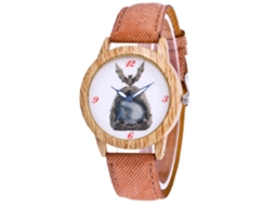 Reloj De Cuarzo Casual Para Hombre Mujer Niña Dial Redondo Correa De Denim Café Claro