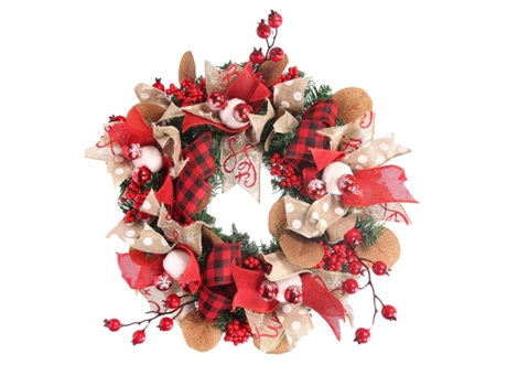 Guirlanda de Natal de 40Cm Decoração de Porta com Abeto e Frutas BAZYWTYH