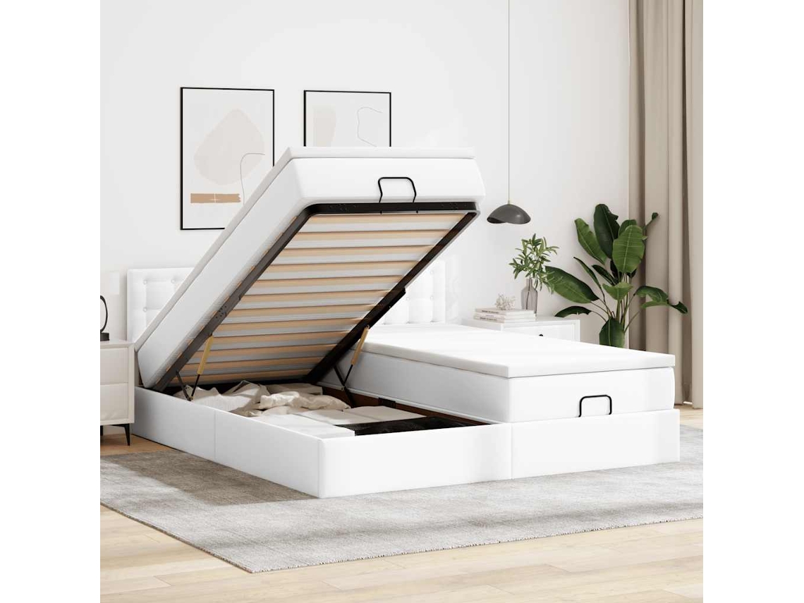 Vidaxl Estrutura De Cama Otomana Com Colchão Branco Couro Falso