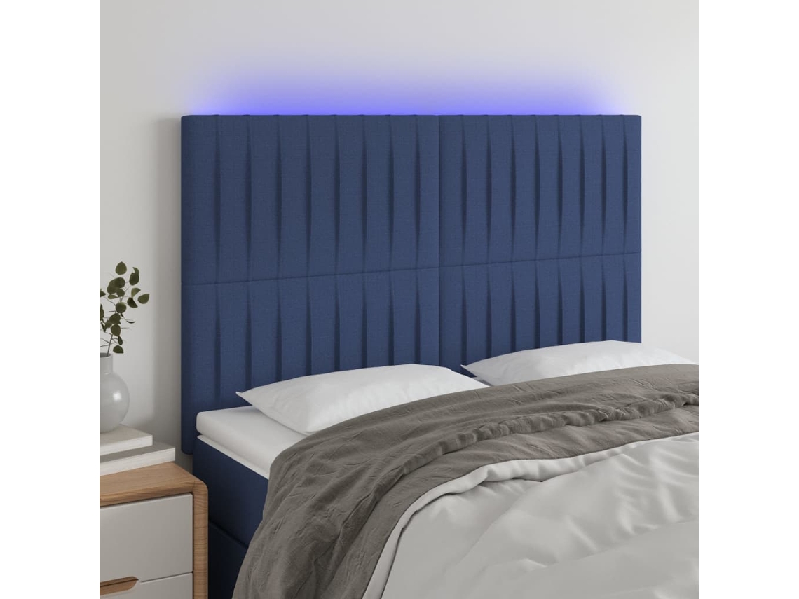 Vidaxl Cabeceira Cama C/ Led Tecido 144x5x118/128 Cm Azul