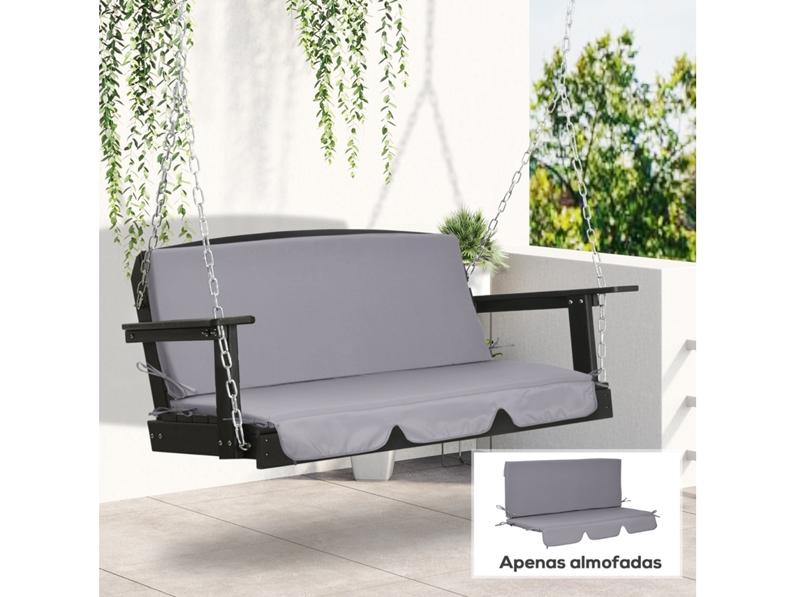 Almofada Acolchoada para Balanço em Cinza, 130x45x5 Cm, com 2 Peças: Assento e Encosto