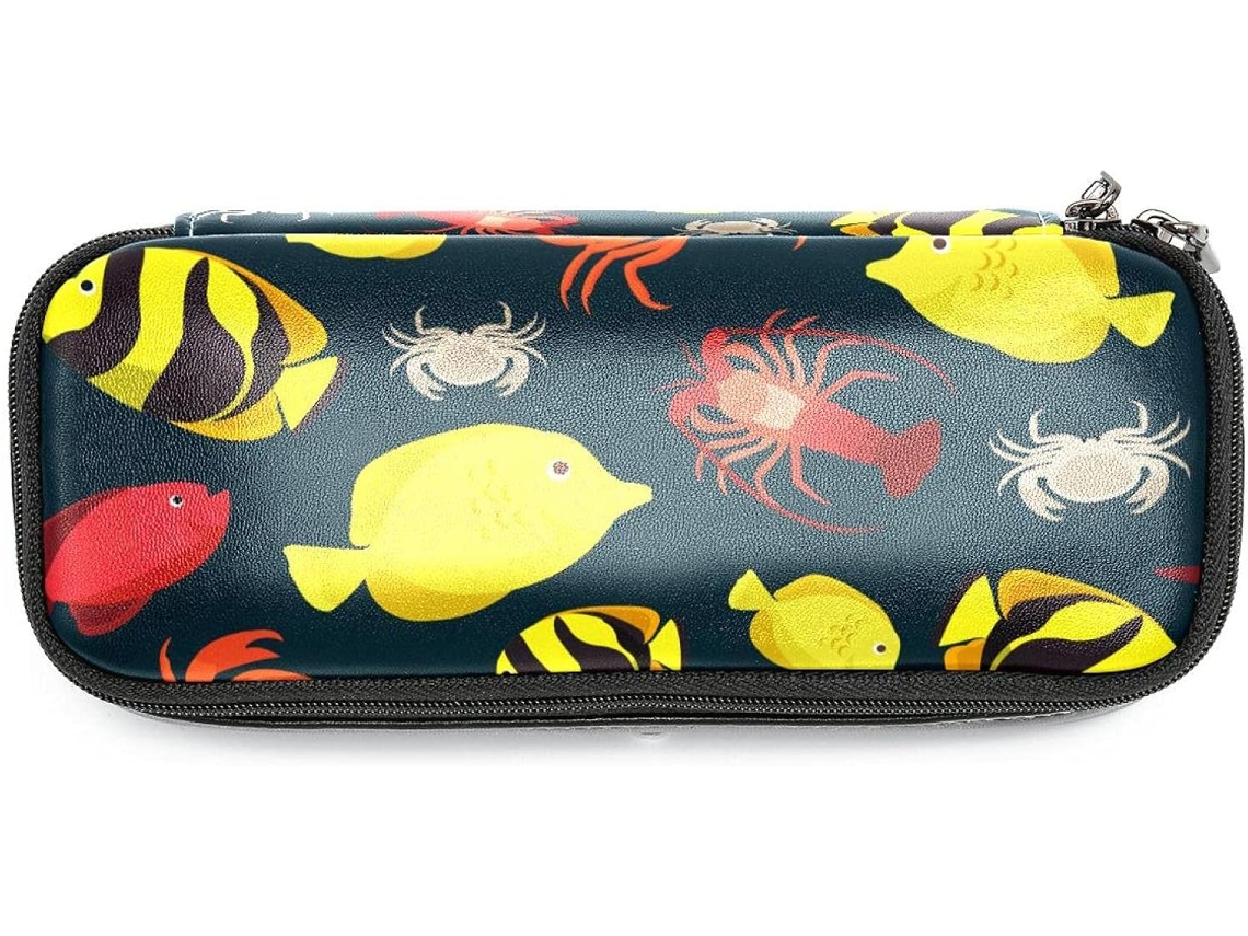 Estojo Grande Com Estampa De Caranguejo Do Mar, Lagosta E Peixe, Ideal Lápis E Canetas Perfeito Escola, Escritório