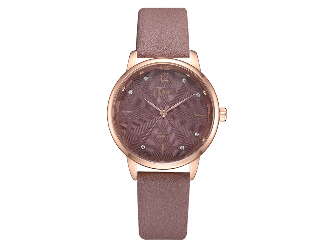 Relógio de Pulso Feminino Simples de Quartzo com Pulseira de Couro Pu Bege